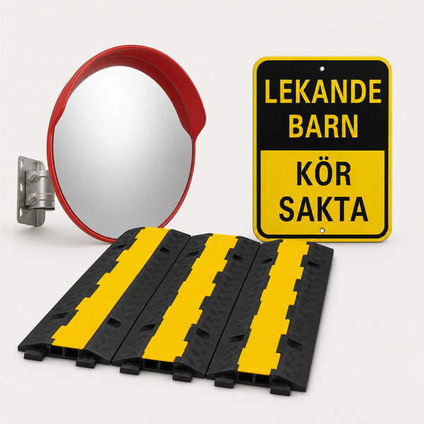 Privat väg och samfällighet färdigt paket med farthinder, trafikspegel och reflexskylt