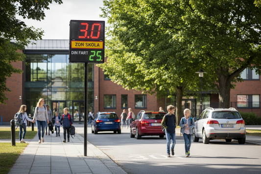 Hastighetsdisplay vid skola: tryggare l?mning och h?mtning