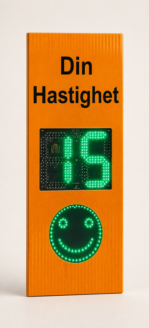 Hastighetsdisplay 24 GHz med färgväxling och smiley - genererad produktbild från leverantörsreferens