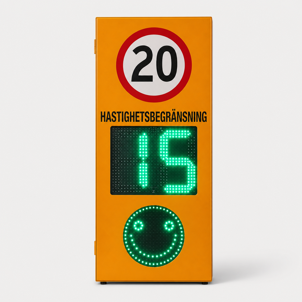 Hastighetsdisplay 24 GHz med 20-skylt och smiley - produktbild