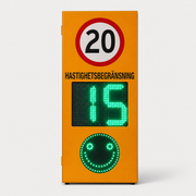 Hastighetsdisplay 24 GHz med 20-skylt och smiley