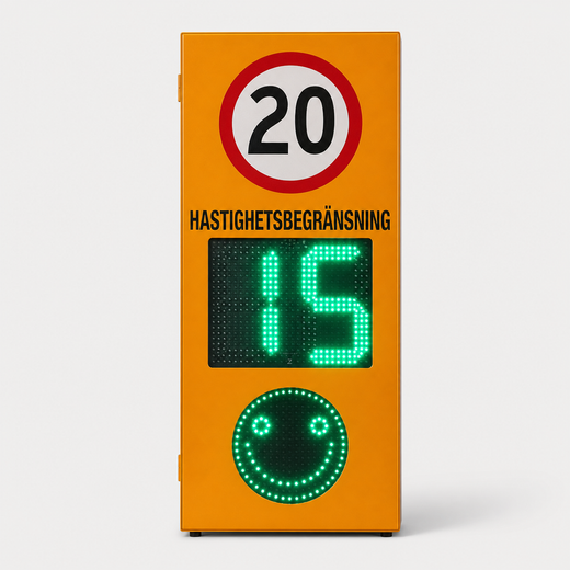 Hastighetsdisplay 24 GHz med 20-skylt och smiley - produktbild