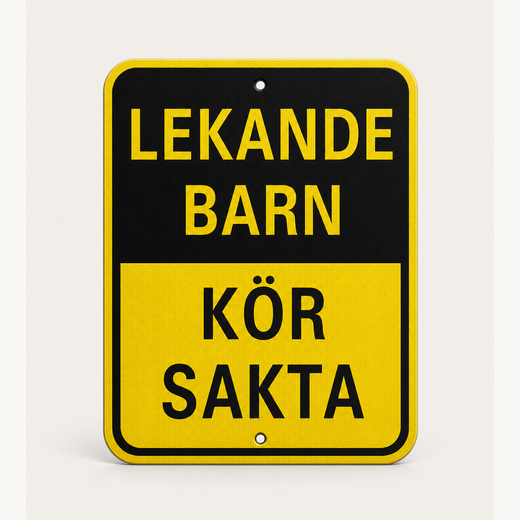 Reflexskylt "Lekande barn - kör sakta" 50 x 40 cm - genererad produktbild 1:1