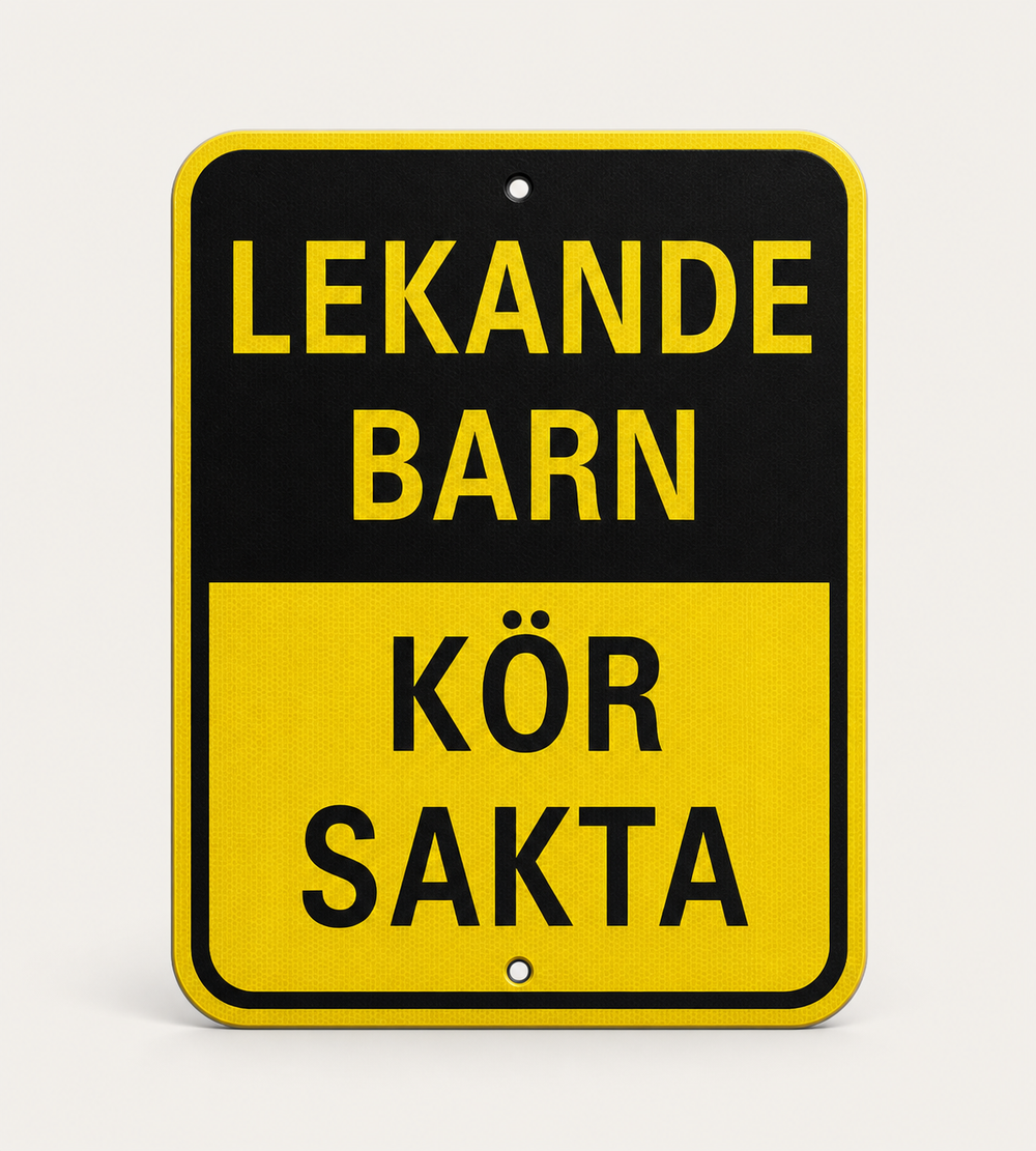 Reflexskylt Lekande barn kör sakta 50 x 40 cm - genererad produktbild från leverantörsreferens