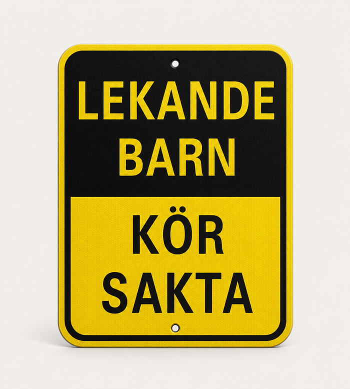Reflexskylt Lekande barn kör sakta 50 x 40 cm - genererad produktbild från leverantörsreferens